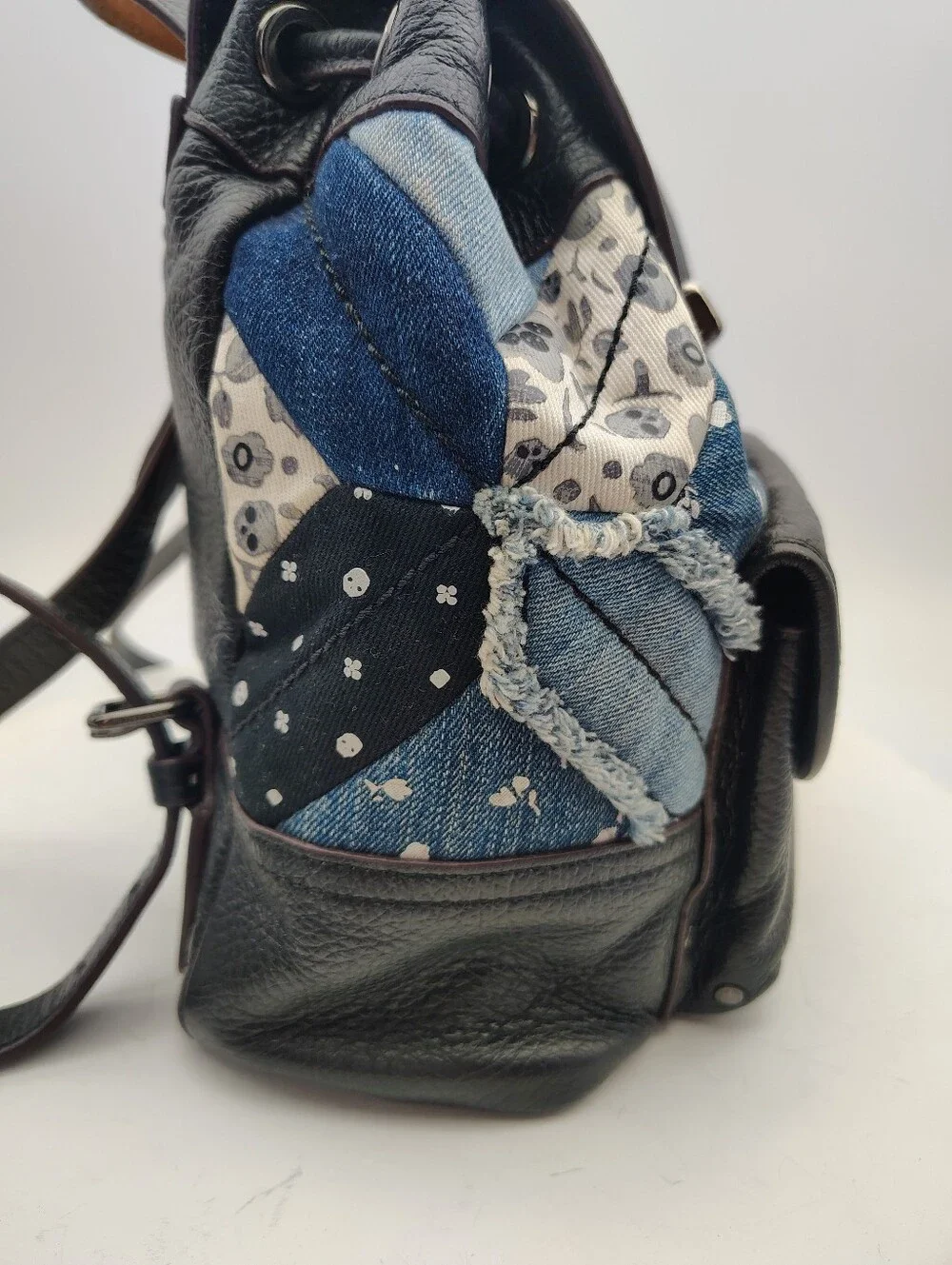 Rare Coach Black Leather & Blue Patchwork Mini Backpack